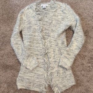 Woven Heart Cream Fuzzy Cardigan